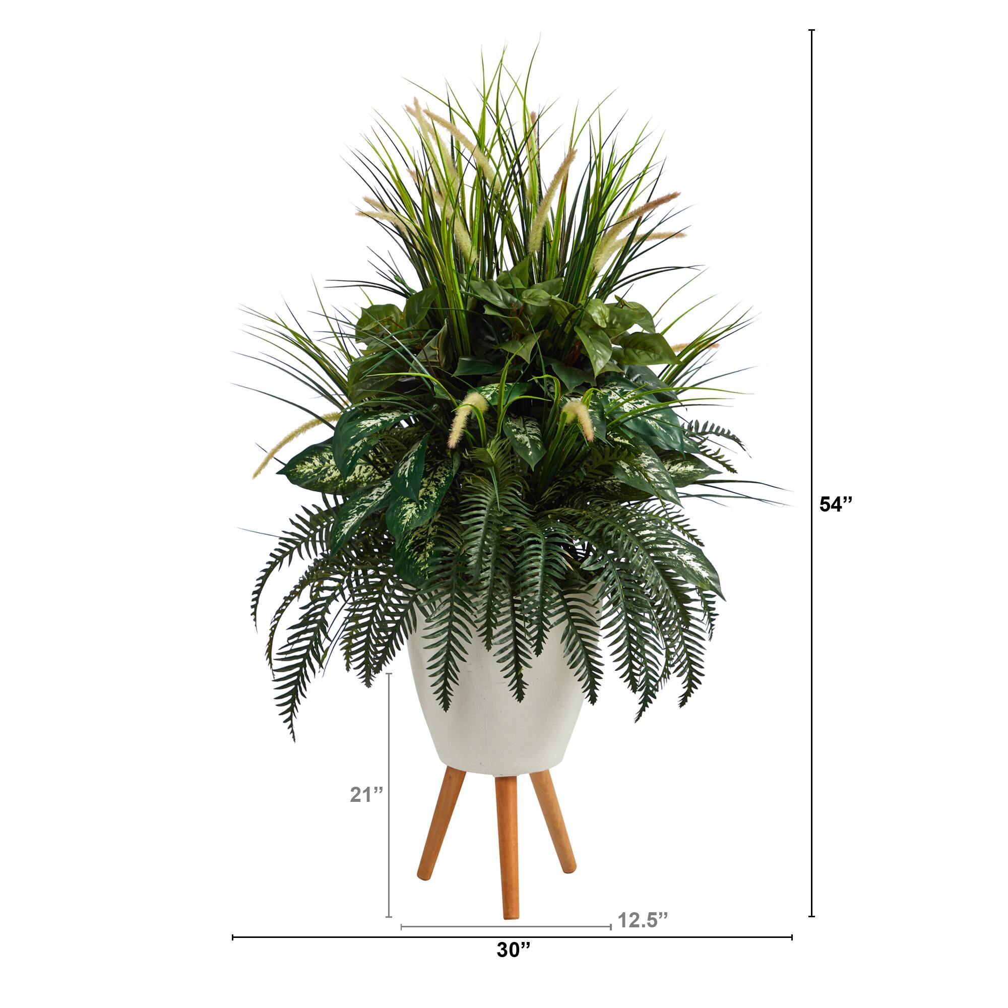 4.5ft. Mixed Greens Plant in White Planter with Legs